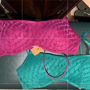 PINK Victoria's Secret Teal and Magenta Lace Bras